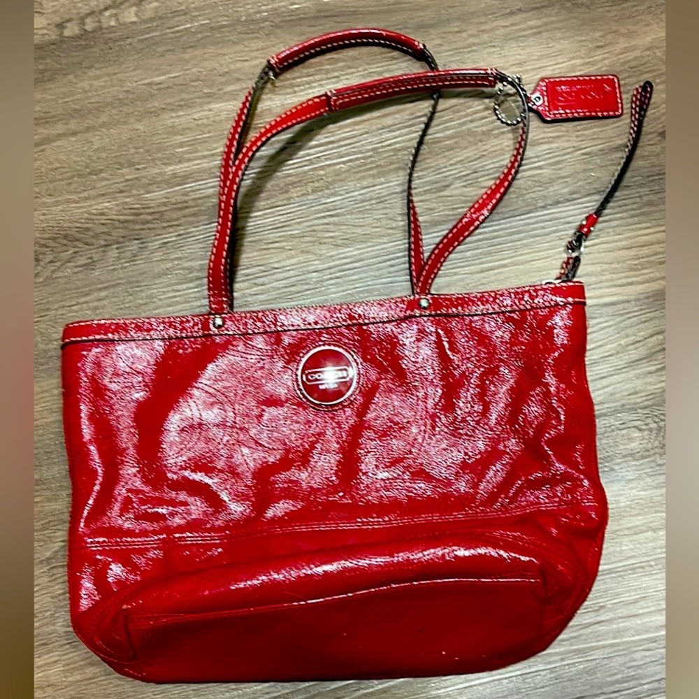 Red leather coach purse